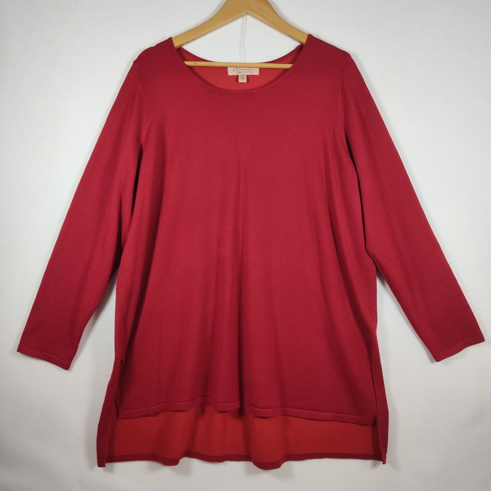 Philosophy Republic Clothing Womens Red High Low Side Slit Knit Sweater Size 1X